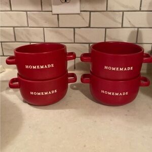Homemade Red Soup Bowls Set of 4
